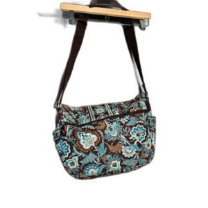 Vera Bradley Quilted Messenger Diaper Bag Floral Brown Aqua - Monogram Gabi